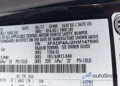 2017 Ford Fiesta S из США, поврежденный, VIN 3FADP4AJ2HM147690